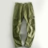 mens washed casual cargo pants multi-pocket pant trousers